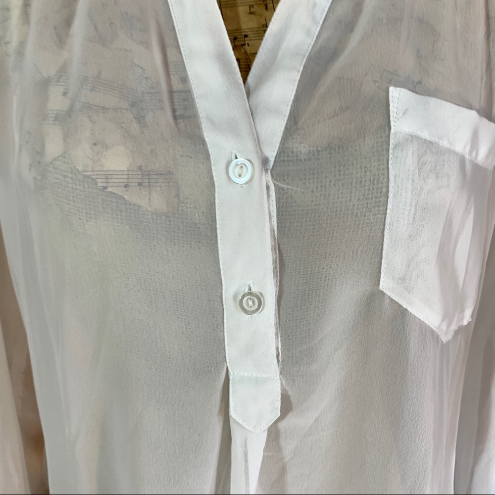 Half button up sheer top blouse career XL roll tab - Picture 7 of 12